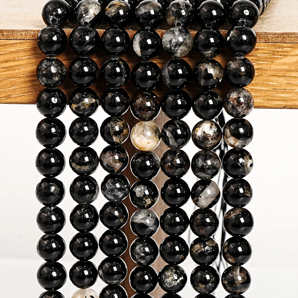 8mm Natural Black Tourmaline Round Beads Polished Gemstone Beads for Jewelry Making DIY Bracelet Necklace Craft Supplies