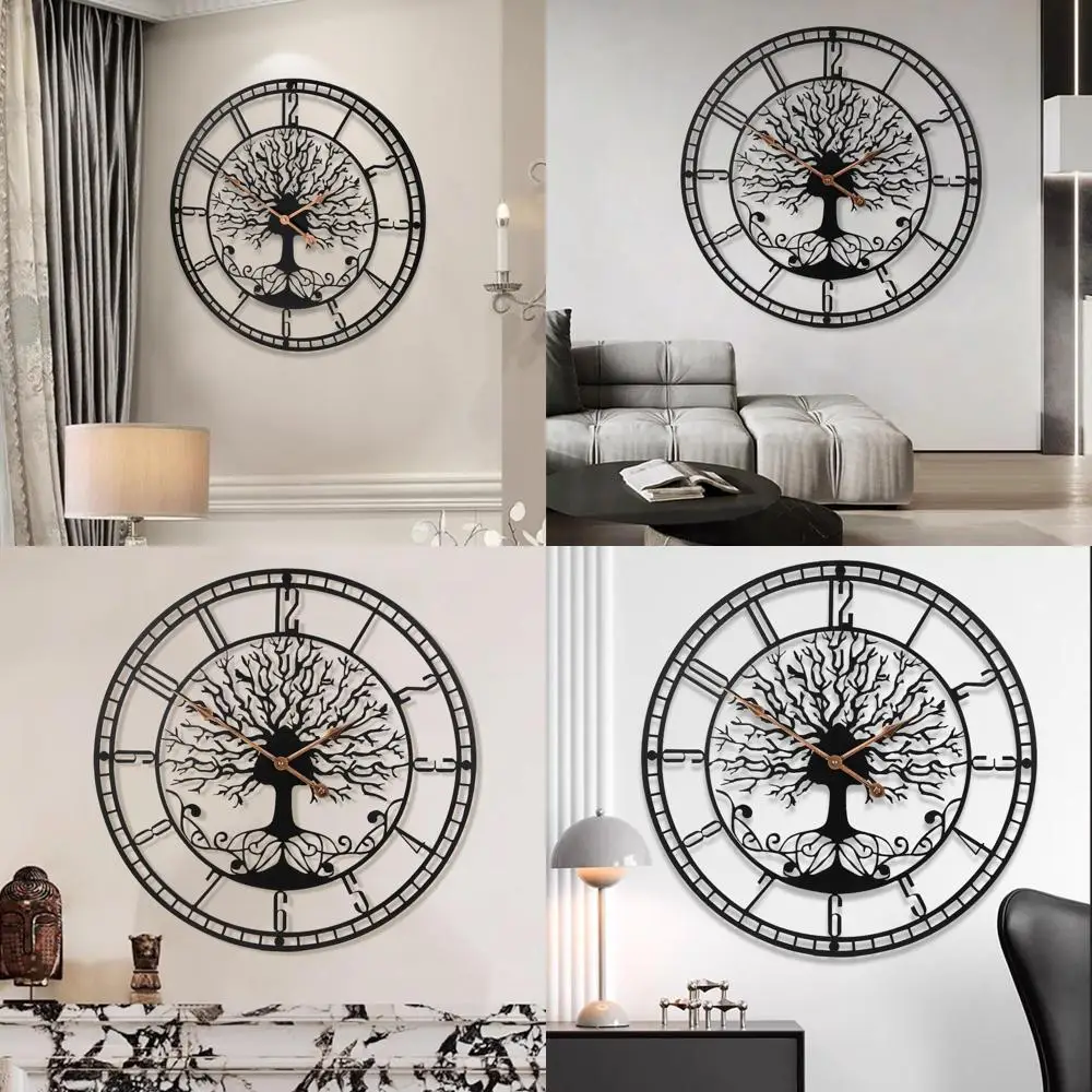 

Tree of Life Wall Clock, 24inch Black Metal Wall Clock, Silent Quartz Movement, Modern Home Decor