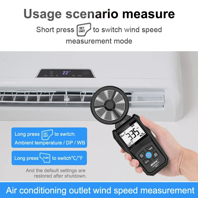 AM610 Portable Digital Wind Speed Anemometer Wind Velocity Meter Handheld LCD Air Speed Tester Wind Velocity Detector