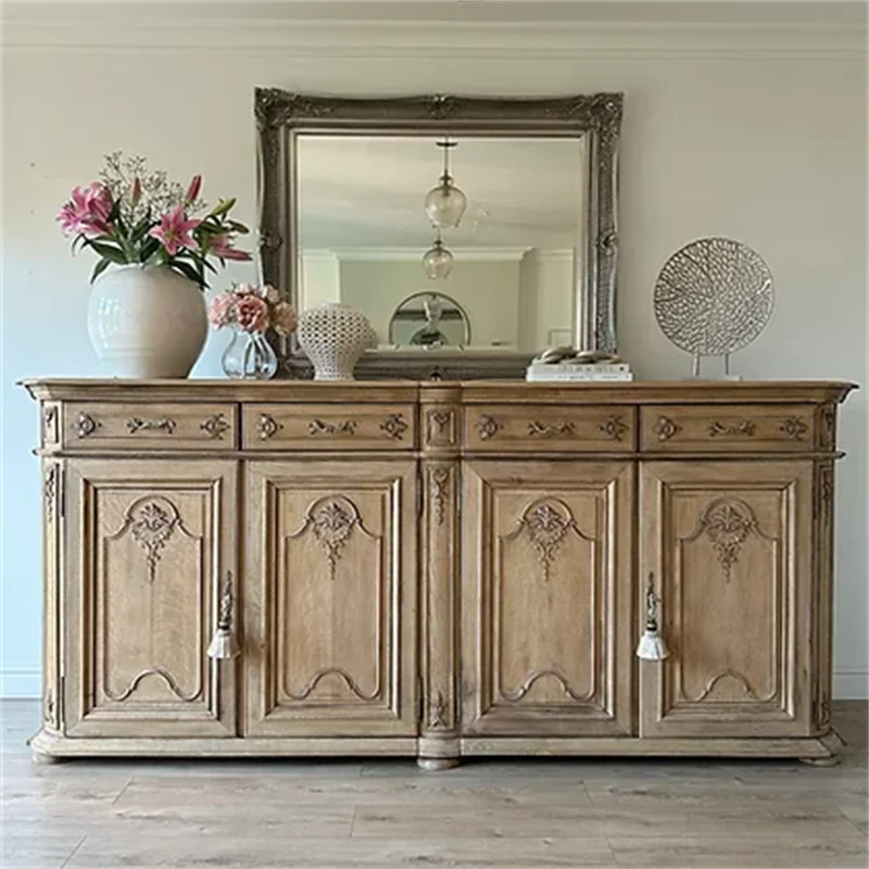 Retro solid wood porch entry French medieval dining side cabinet living room wall storage  side cabinet locker