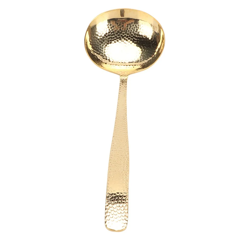 Elegant Bright Gold Soup Ladle Hammered Texture 304 Stainless Steel Kitchen Ladle Balanced Weight Serving Ladle Home Kitchen
