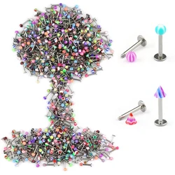 10/20PCS Colorful Acrylic Labret Lip Ring Stud Piercing Stainless Steel Cartilage Tragus Daith Helix Piercing Earrings Jewelry