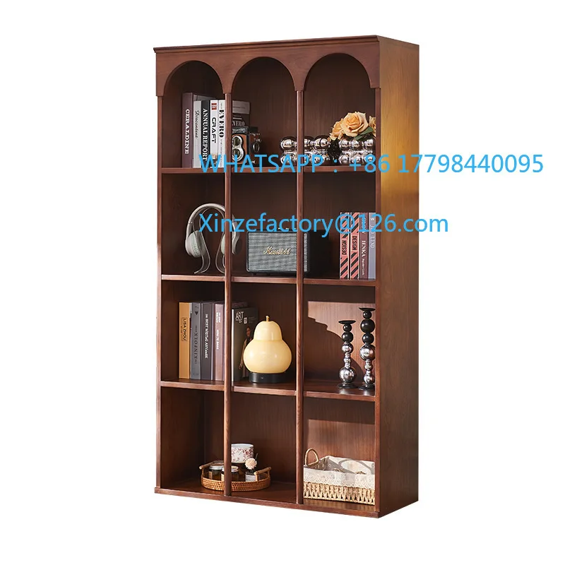 

Customizable French Retro Floor-to-ceiling Bookshelf Antique Living Room Solid Wood Bookcase Against The Wall Arched Design