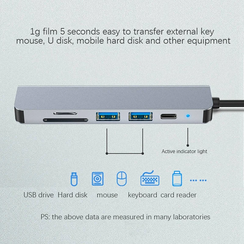 2x6 in 1 USB Typ C Hub Adapter mit 4k 30Hz kompatiblen Multi port Kartenleser USB 3,0 tf pd Video Multi Ports