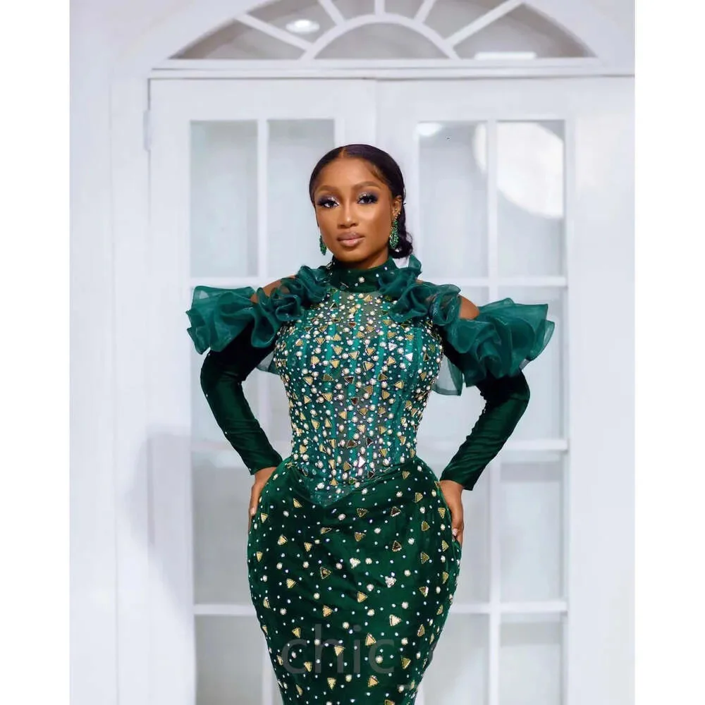 독특한 높은 목 이브닝 드레스 섹시한 스팽글 페르시 댄스 파티 드레스 프릴 긴 소매 파티 드레스 맞춤형