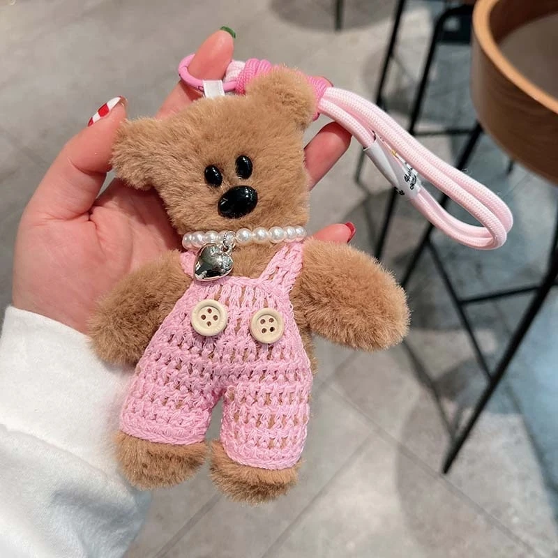 Funny Crooked Neck Bear Keychain For Bag Pendant Cute Small Bear Plush Doll Keychain For Car Keys Kawaii Stuffed Animal Keyring