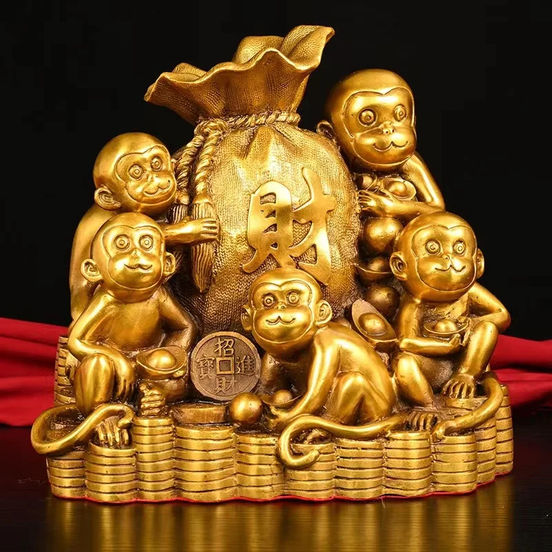 Античная старинная латунная Статуэтка с пятью обезьянами, декоративные украшения