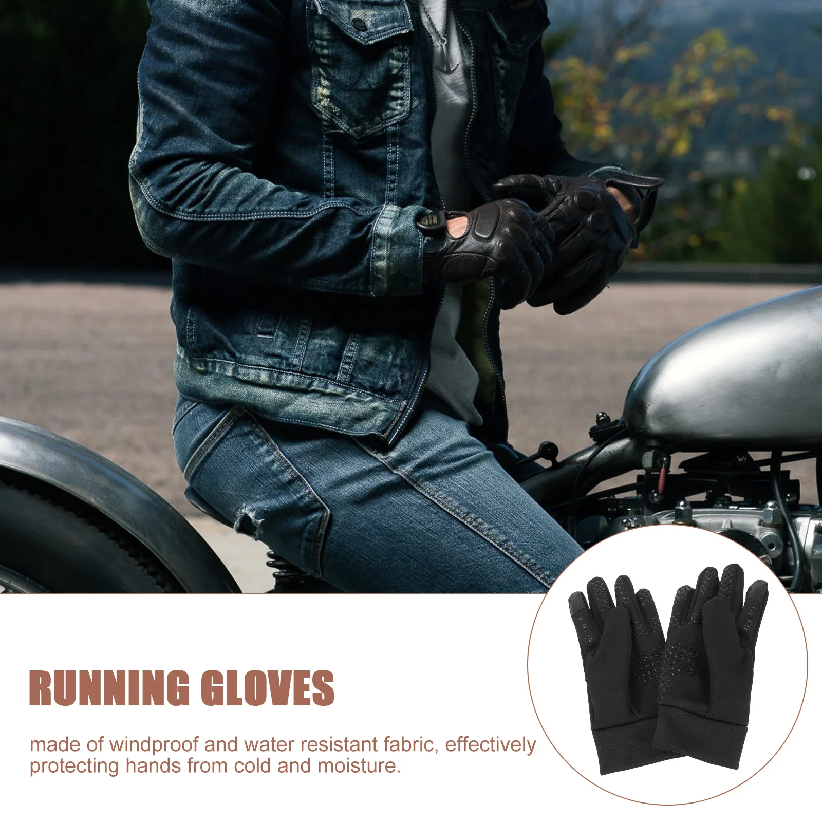 

1Pair Windproof Water Resistant Cycling Gloves Mens Touchscreen Full Finger Outdoor Warm Running Gloves for Cold Weather
