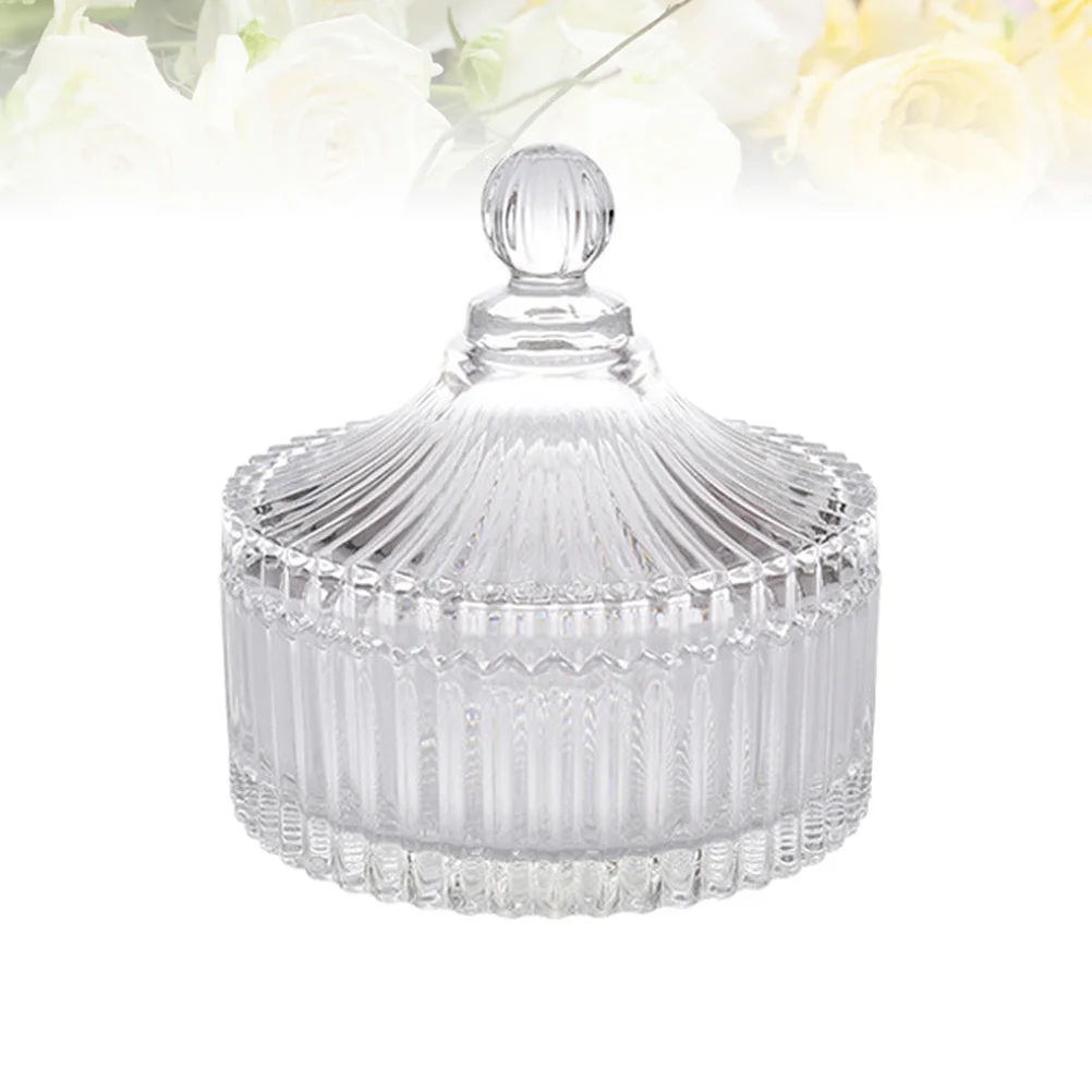 

Striped Transparent Glass Storage Jar with Cover Large Capacity Candy Seasoning Container Desktop Organizer Home Shop Decoration