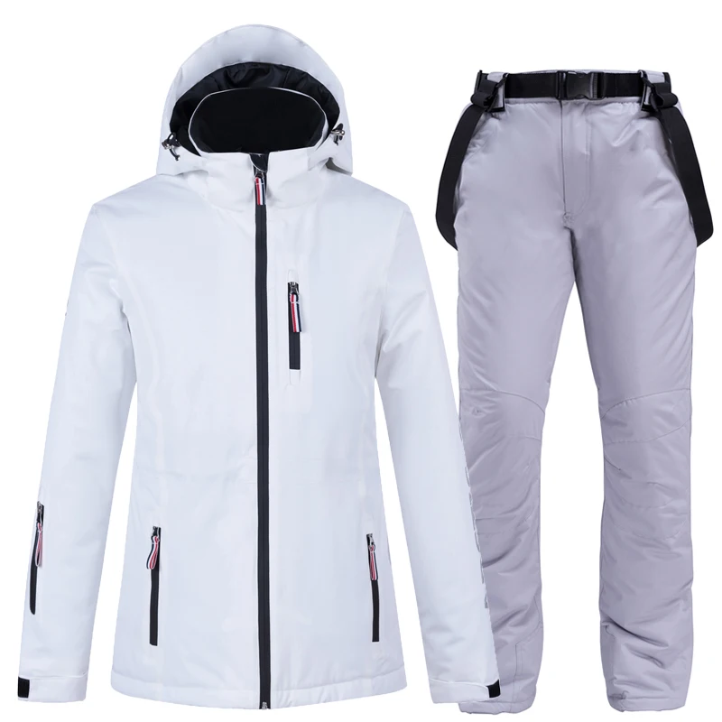 New -35 Degree Women Ski Suit Snowboarding Jacket Winter Windproof Waterproof  Snow Wear Thermal Ski Jacket and Strap Snow Pants