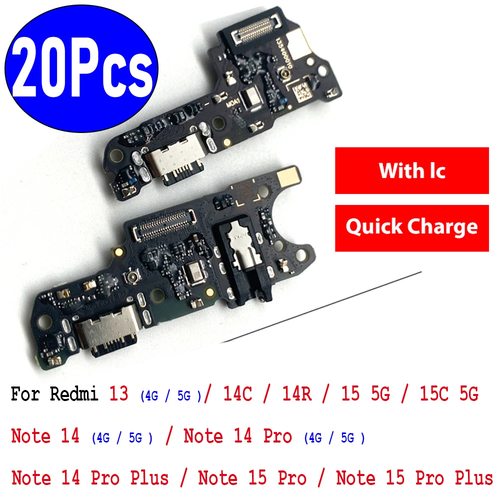 

30 шт., для Xiaomi Redmi 13 4G 14C 15C 14R Note 14 15 Pro Plus 5G USB-порт для зарядки, разъем для док-станции для микрофона, гибкий кабель