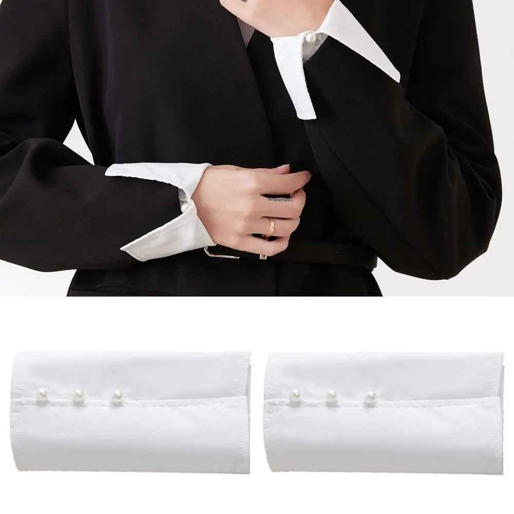 Detachable Fake Hand Sleeves Comfortable Decorative Women Cuff Extension Easy To Wear Pearls Buttons Paired Wrist Warmer Winter