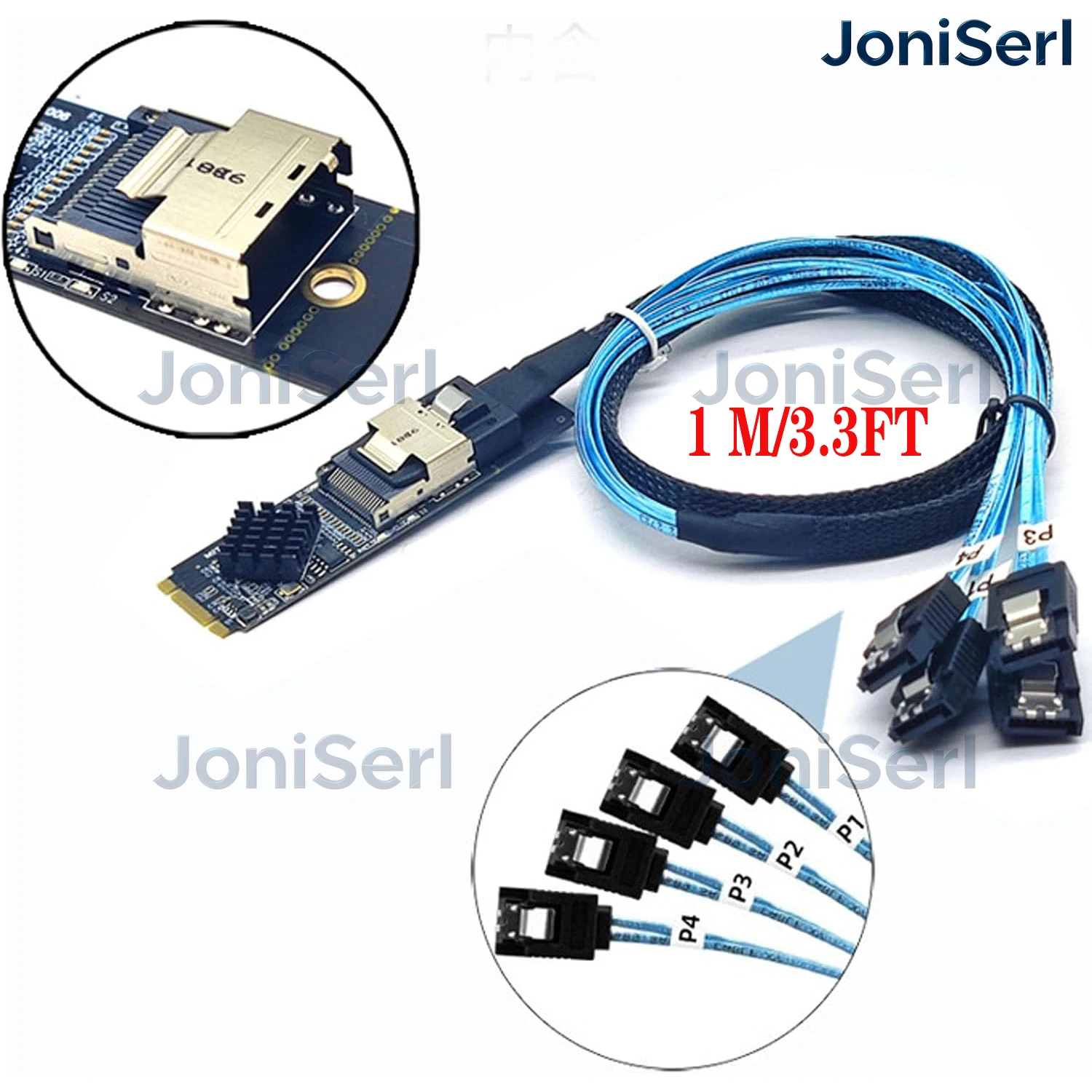 M.2 NVME to Mini SAS SFF-8087 Expansion Card Support 4 Port SATA3.0 6Gbps HDD SSD SATA Controller SFF8087 to M2 NVME Adapter