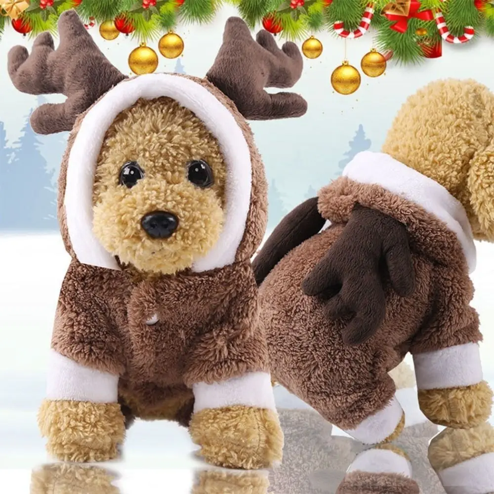 

Pet Costume Thicken Dog Coat Hoodies Warm Elk Pet Cosplay Clothes Comfortable Flannel Christmas Dog Costume Pet Show