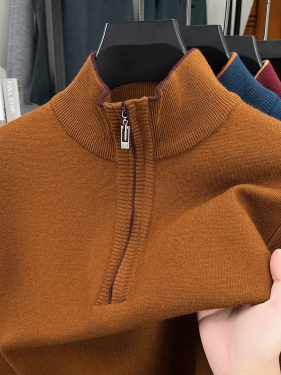 

2024 New Men's Woolen Knitwear Thiened Zipper f High Collar Sweater Autumn Winter Middle-aged Dad Clothes Straight Cut