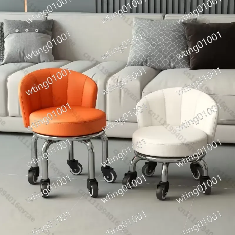 for Household Compact Round Stool with Universal Casters Low Profile Mobile Seat Smooth Rolling Design Space Saving Furniture