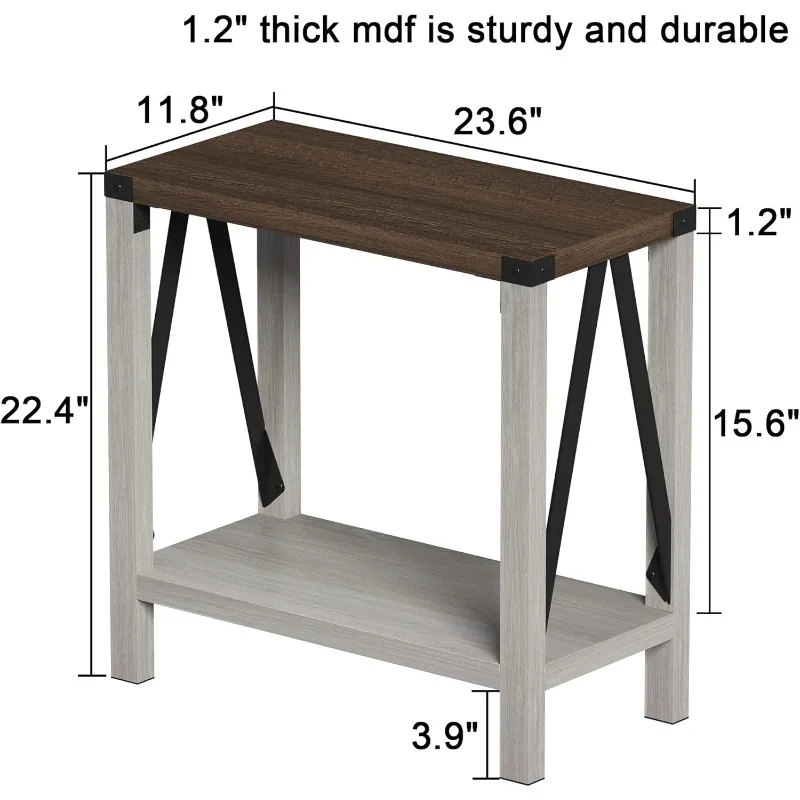 Farmhouse End Table Set Of 2, Narrow Side End Table With Storage Shelf, Rustic A-Design Nightstand Sofa Table For Livin