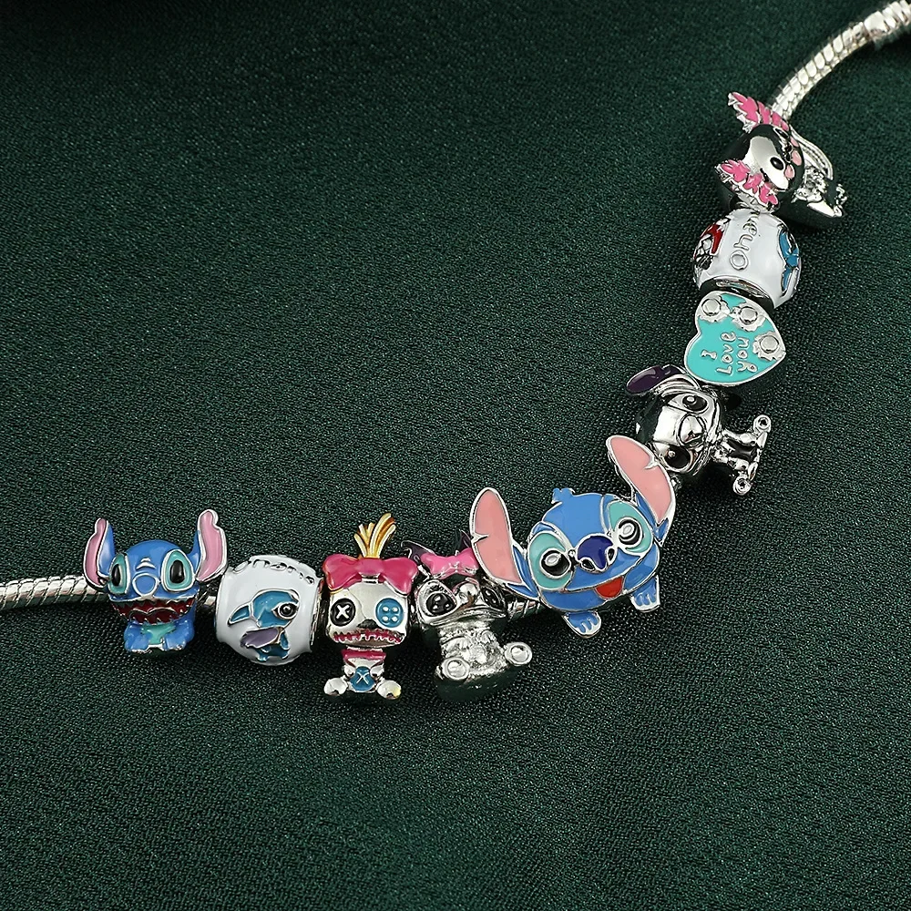 Disney Stitch Charm Bracelet Cartoon Lilo & Stitch Inspired Bracelet DIY Stitch Pendant Beads Bangle for Women Jewellry Gifts