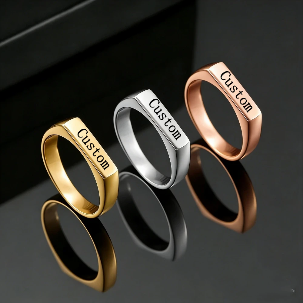 Customized Engrave Name Photo Ring Stainless Steel Personalized Family Lover Engagement Wedding Logo Rings Jewelry Gifts view 2