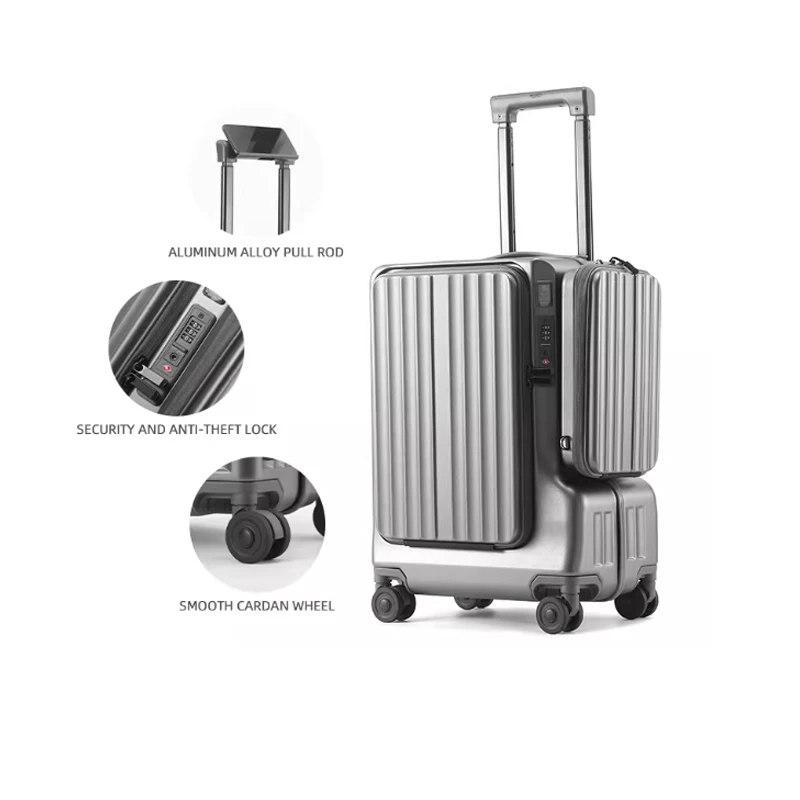 

2026 New Model 20 inch Carry-on Suitcase with Front Opening, Aluminum Frame and Zipper, with Detachable Side Bag