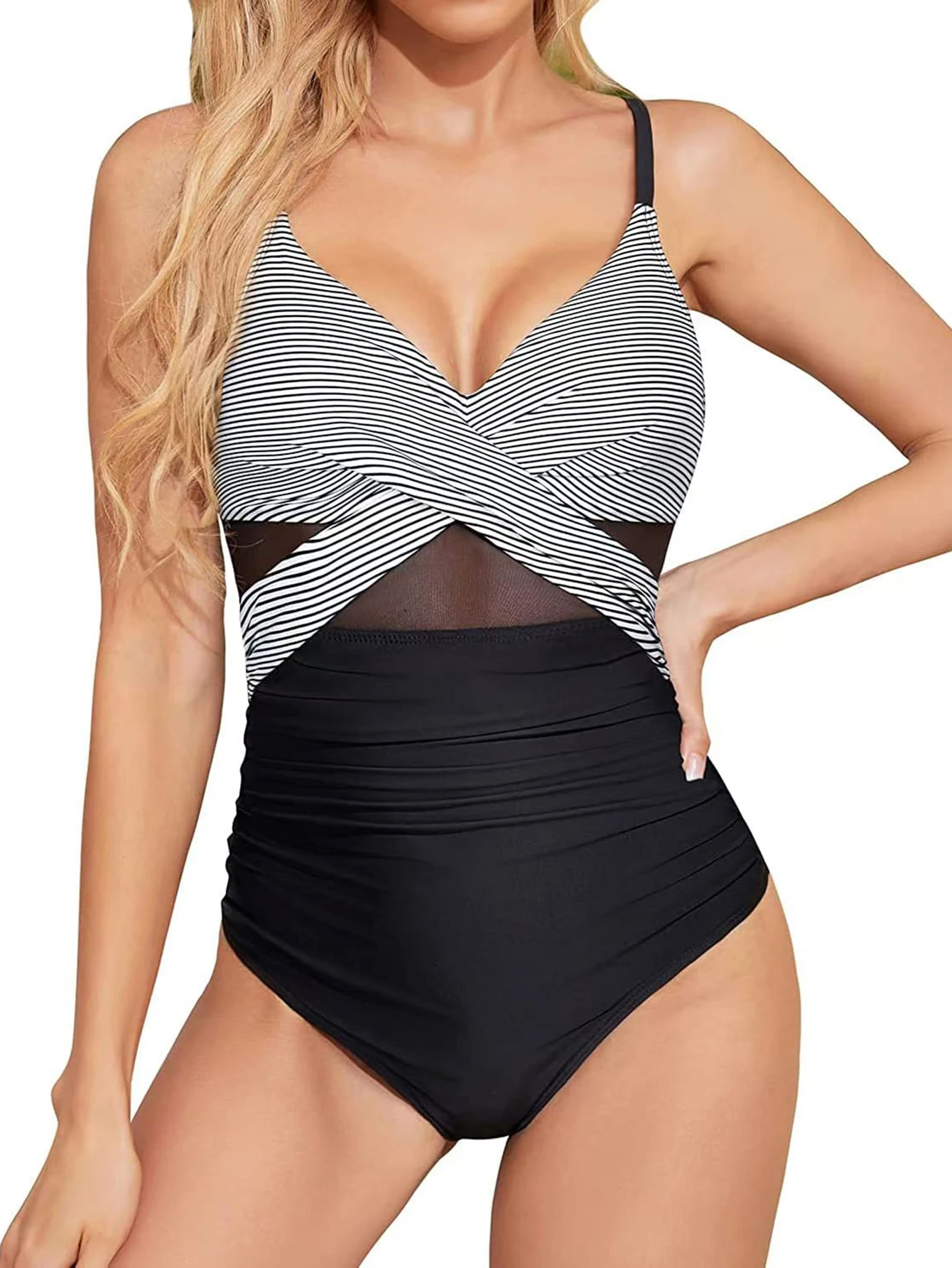 

Женский сексуальный купальник-боди из сетки, с перекрестным дизайном спереди, удобный и стильный, идеально подходит для пляжного отдыха и вечеринок у бассейна.