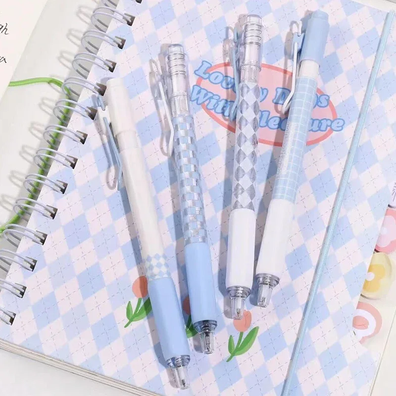 Cartoon 4Pcs Checkered Press Pen 0.5mm black checkerboard Gel Pen 0.5mm Student Kids School Stationery birthday gift