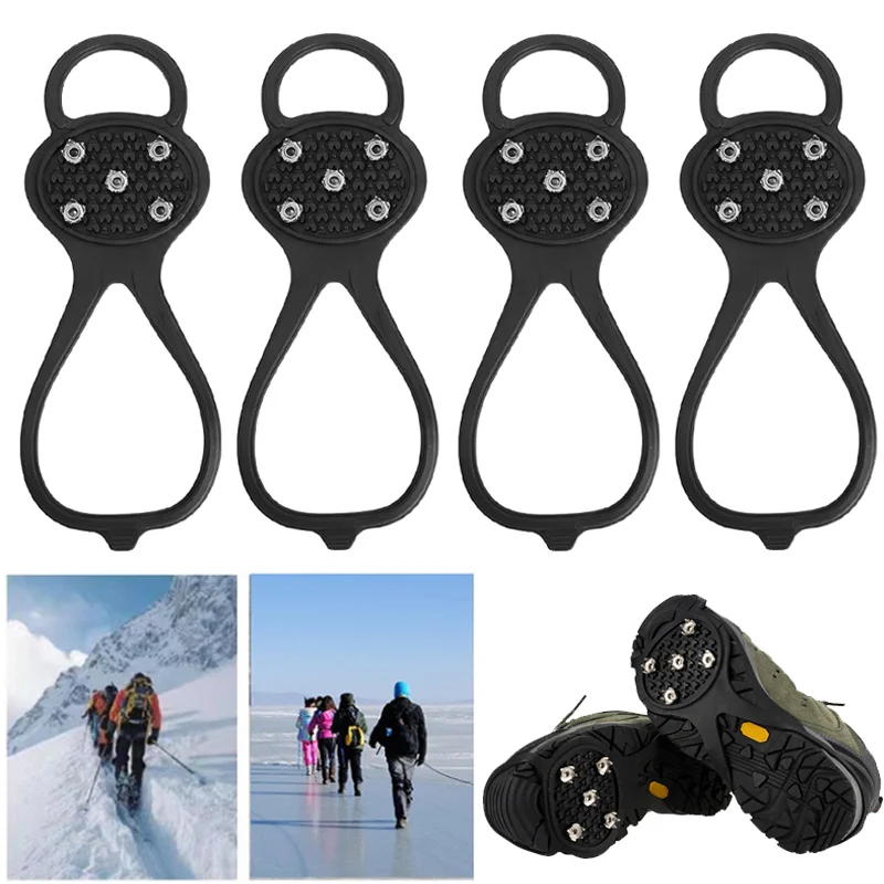 2PCS Outdoor 5-tooth Anti-Slip Snow Ice Climbing Grip Spike Shoes Crampons Ice Snow Ghat Walk Cleats Hiking Mountaineering