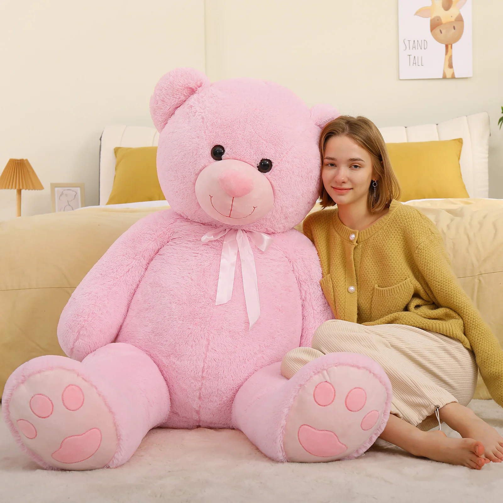 Boneka Beruang Raksasa Tezituor Tinggi 5 Kaki - Boneka Hewan Ukuran Asli Warna Pink 59 inci - Boneka Plush Besar dan Lembut dengan Jejak Kaki - Hadiah Valentine
