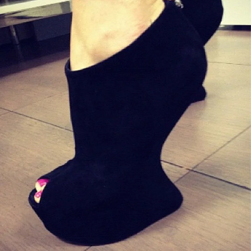 Fretwork Heels Peep Toe Suede Boots Sexy Pointed Toe Zipper Solid Size 35-48 Customized New Arrival Autumm/Winter Modern Boots