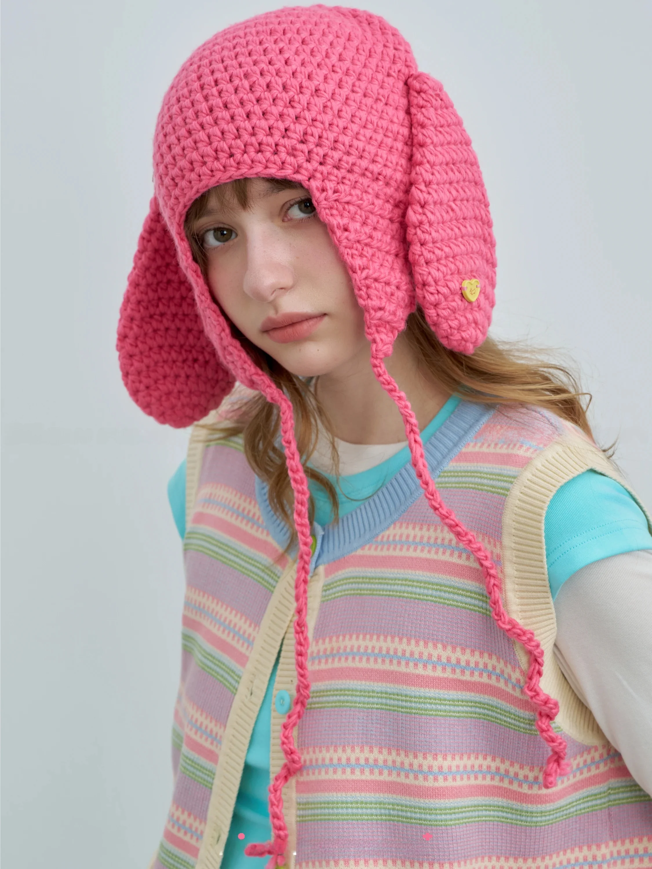 Riverstone plus Knitted Hat with Rabbit Ears Autumn Winter Fashionable Flight Cap Sweet Cute Style Breathable Medium Thicknes...