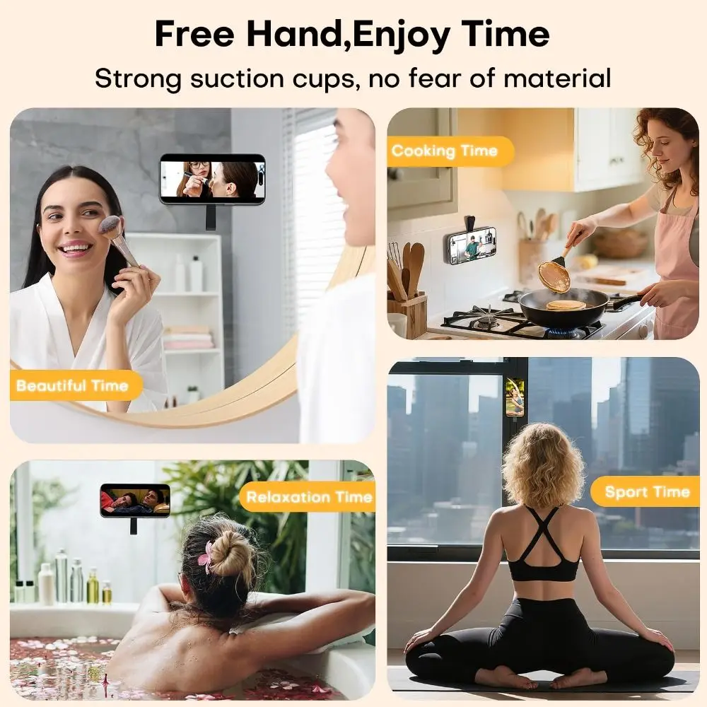 

Силиконовый магнитный держатель для телефона на присоске 360° ° Вращающийся с зеркальным кольцом для телефона, металлическая складная подставка для телефона