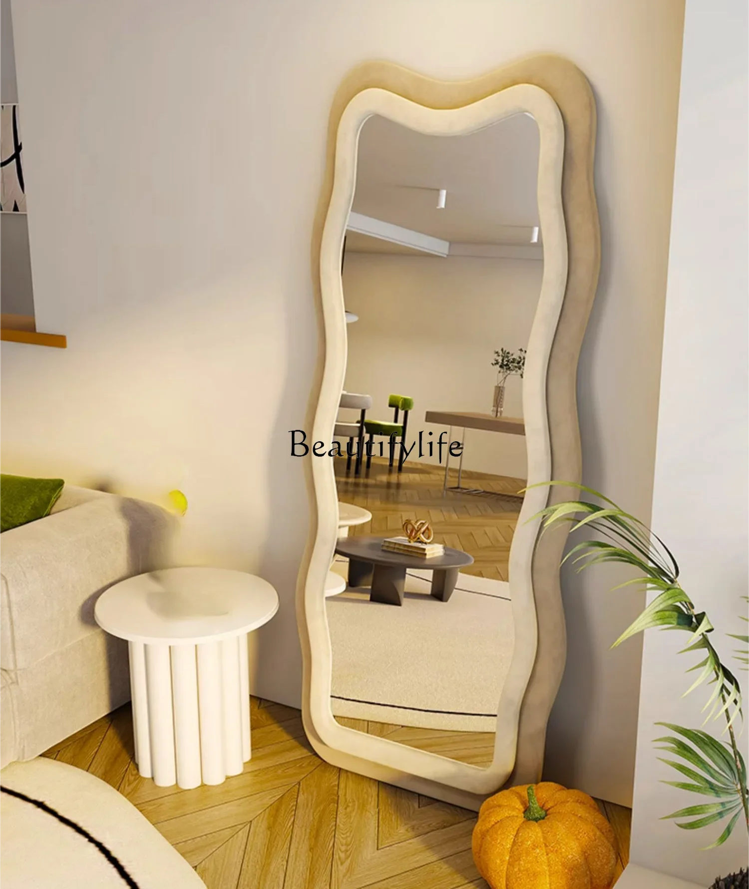 Wave floor full body mirror living room small apartment simple wall fitting mirror