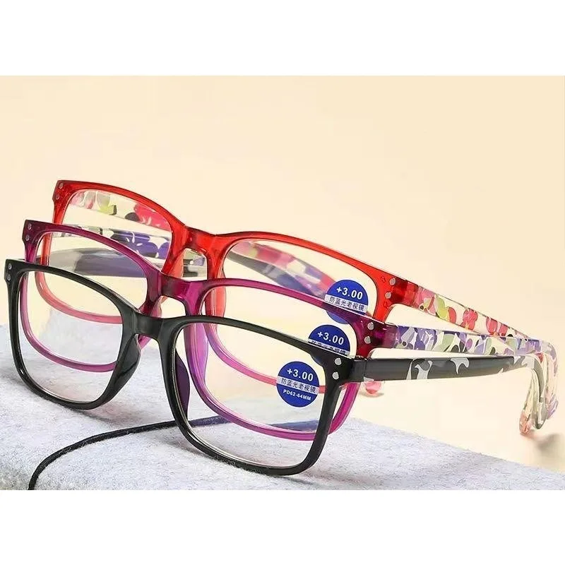 

New Women Reading Glasses Ultra-light Anti-blue Light Flower Print Resin Read Eyeglasses Magnifying Presbyopic Eyewear +1.0~+4.0