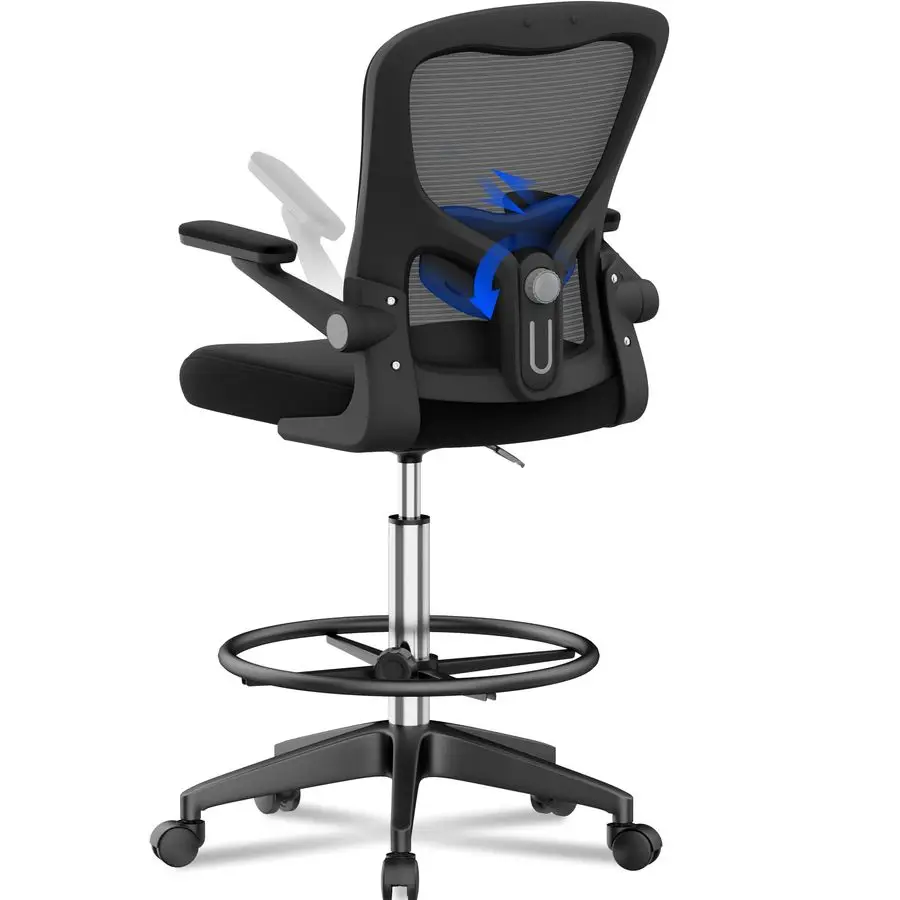 

Модернизированный стул для черчения, высокий офисный стул с 2D поясницей, 3D откидным подлокотником, настольный стул с дышащей сеткой, регулируемый F