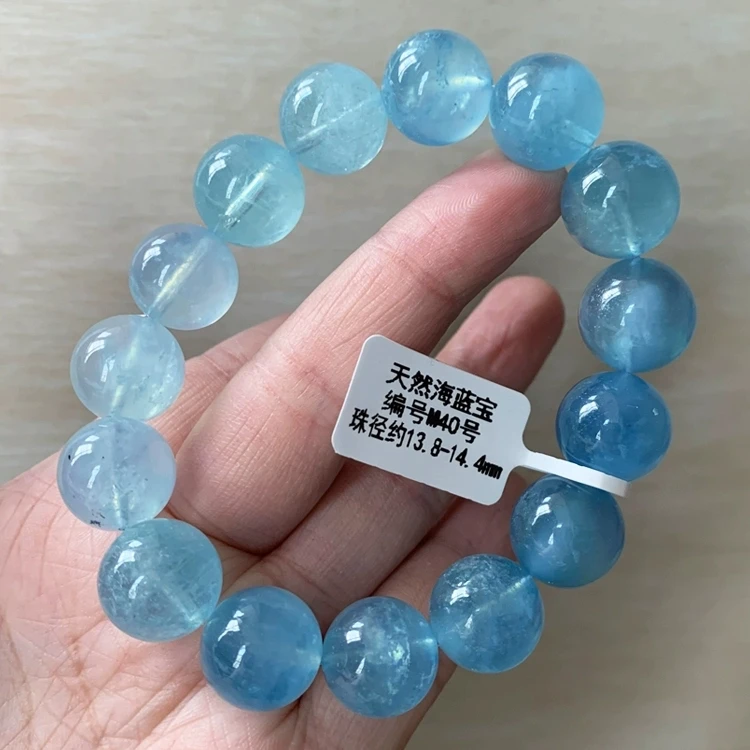 Natural Blue Aquamarine Clear Round Beads Bracelet Women Men Gift Fashion Brazil Rainbow White Blue Aquamarine Jewelry AAAAAA