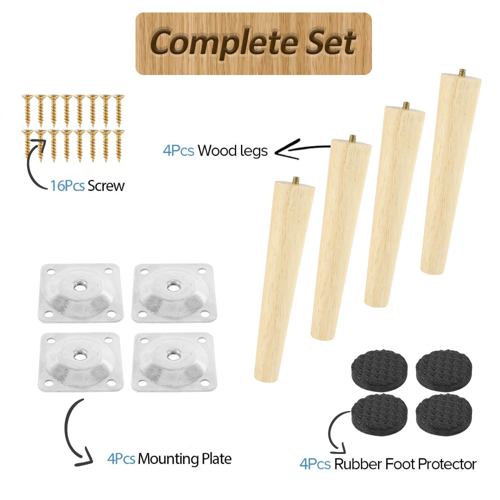 Substituição De Pés De Móveis De Madeira, Oblíquos, Pés De Mesa Retos, Pés De Cadeira Antiderrapantes, Inclinação, Pernas Sólidas, 4 Pcs