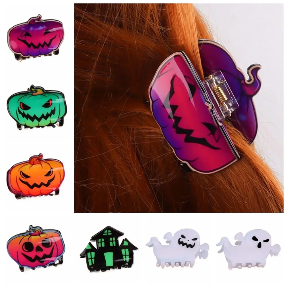 Scary PVC Ghost Hair Claw Pumpkin Colourful Halloween Claw Clip Ponytail Clip Grab Clip Shark Clip Holiday