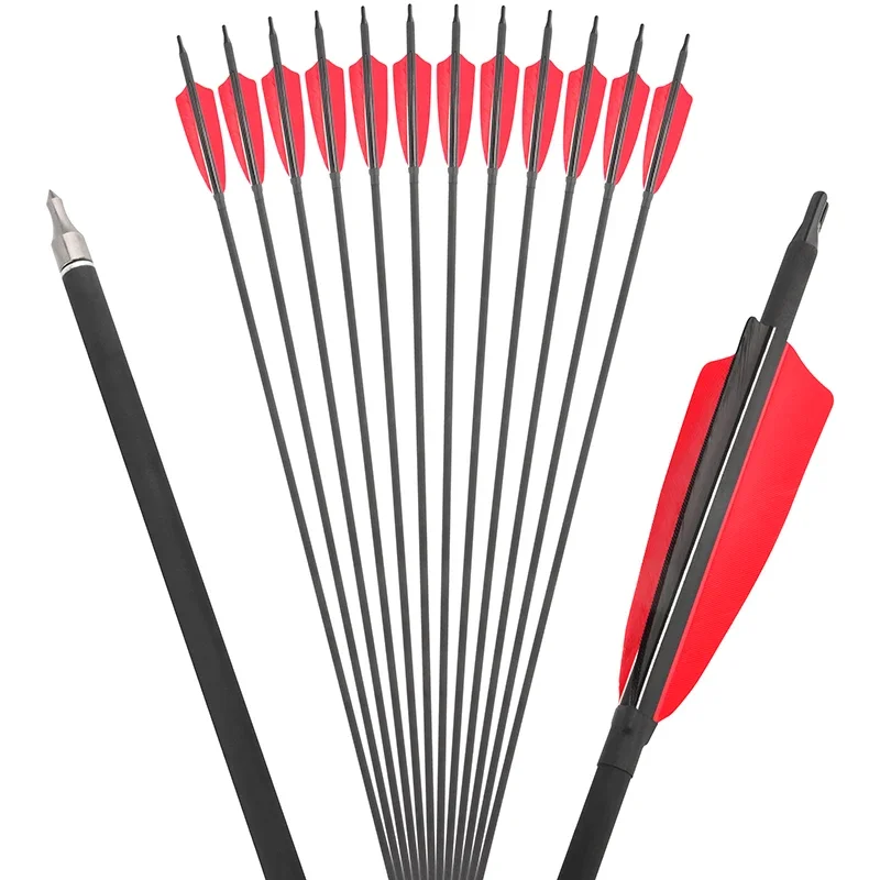 

6/12pcs Archery Carbon Arrow Spine 500 ID6.2mm OD7.8mm 100Gr Point Tip Turkey Feather Hunting Accessories