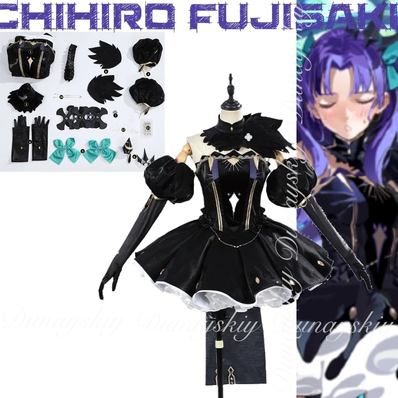 Fate/Grand Order FGO Game Space Ereshkigal Cosplay With Black Dress With Blue-purple Double Ponytail Wig Cosplay Costume All Set view 2