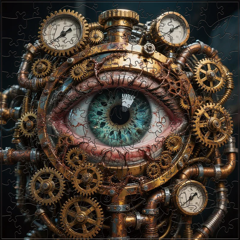 Holzpuzzle im Steampunk-Stil, Cyberpunk-Thema, lässiges Stressabbau-Spiel für Unterhaltung