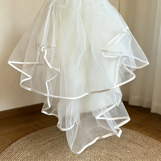 2 layers Romantic Bridal Veil Simple Ribbon Edge Soft Tulle Wedding Veils with Clear Hair Comb Marriage Wedding Accessories 5
