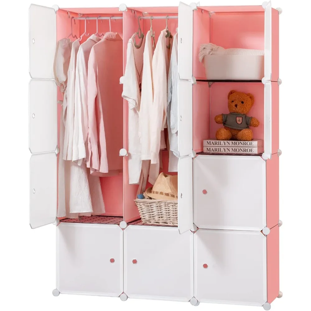 

Children's Wardrobe, Portable Hanging Wardrobe, Space-Saving Modular Cabinet, Ideal Storage (12 Cubes), Children's Wardrobe