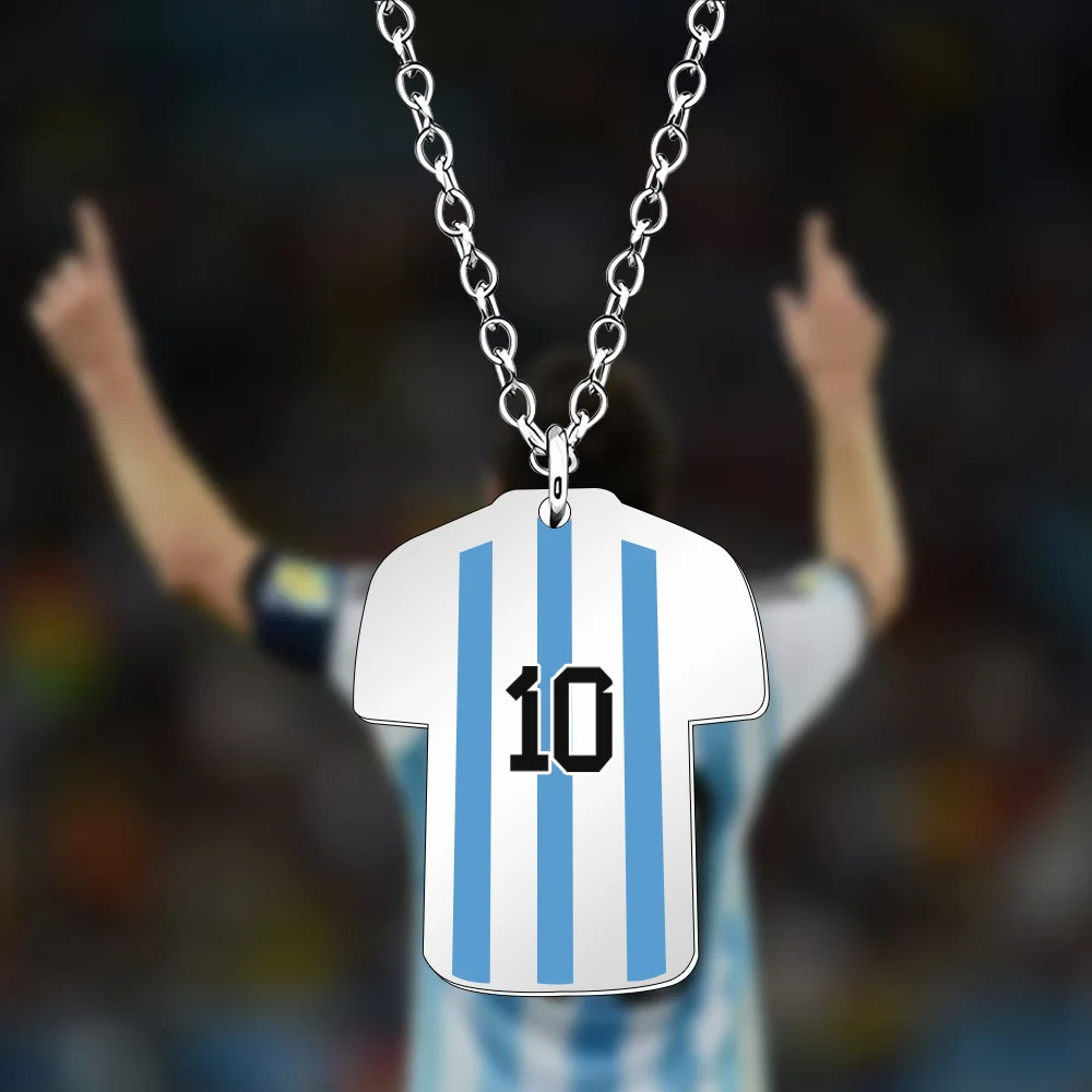 Collar con colgante de camiseta de fútbol Argentina número 10, regalo impresionante para fanáticos, genial Copa de América, fútbol, Genius, acero inoxidable