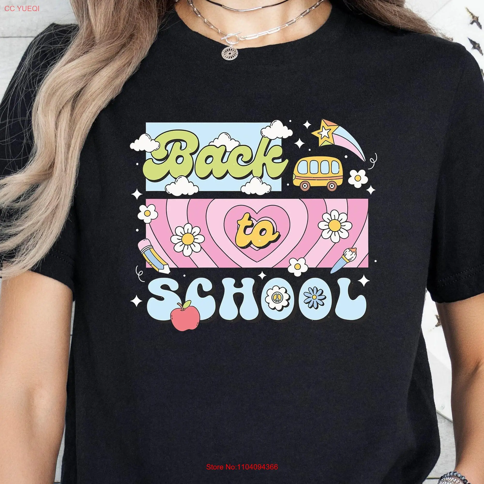 Back To School Heart Doodle T Shirt Cute Teacher Retro First Day of Appreciation Vibes long or short sleeves