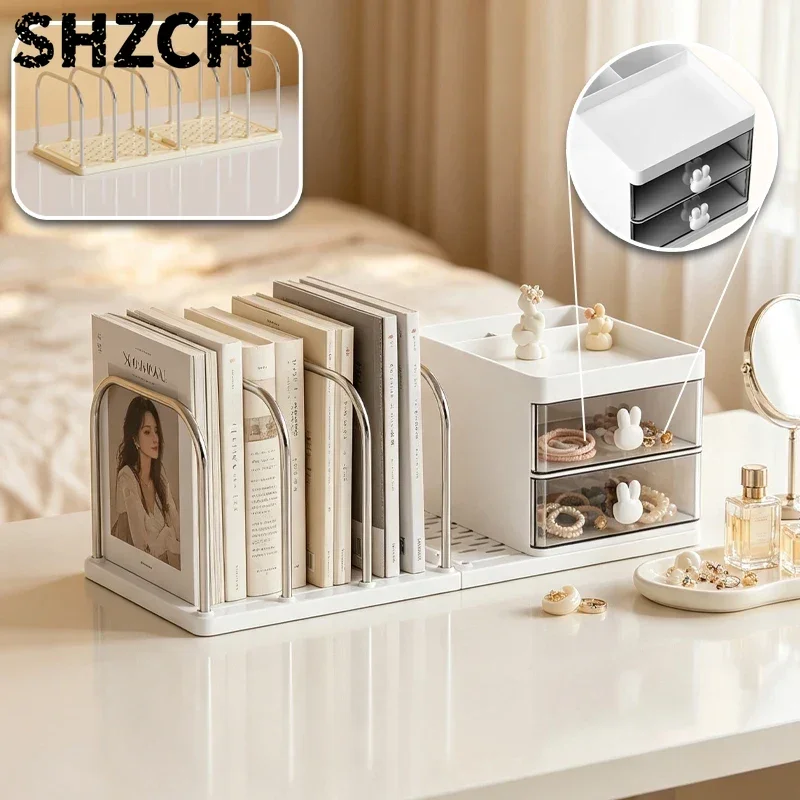 Desktop Storage Organizer Splicable Modular Multi-grid Desk Organizer with Bookend Drawer Pen Holder for Office Student Home