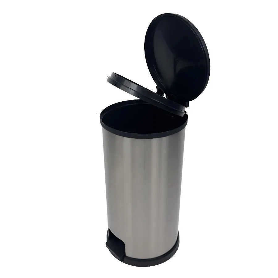 

Kitchen Trash Can, 7.9 Gallon Plastic Step Garbage Bin with Lid, Silver
