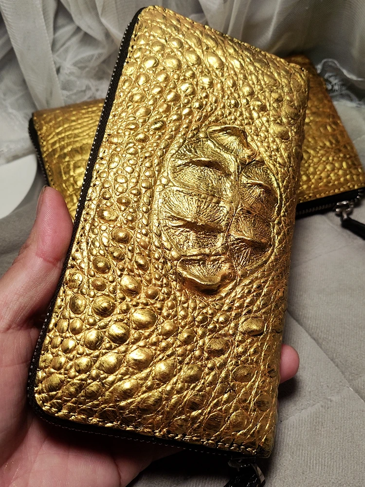 2023 New Designer Luxury Golden Crocodile Leather Men\'s Zipper Long Wallet Fashion Genuine Leather Lady Clutch Large Capacity 45