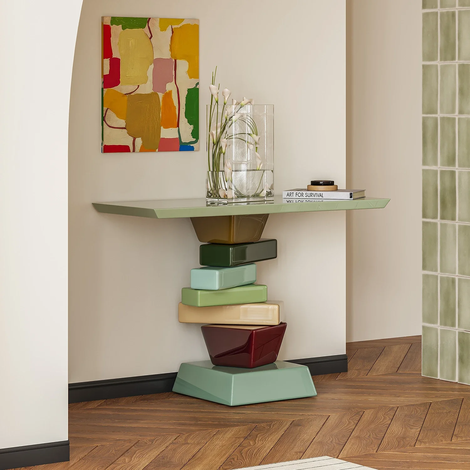 Contrasting color sugar cube entrance table Italian villa hotel entrance table designer corridor wall decoration table