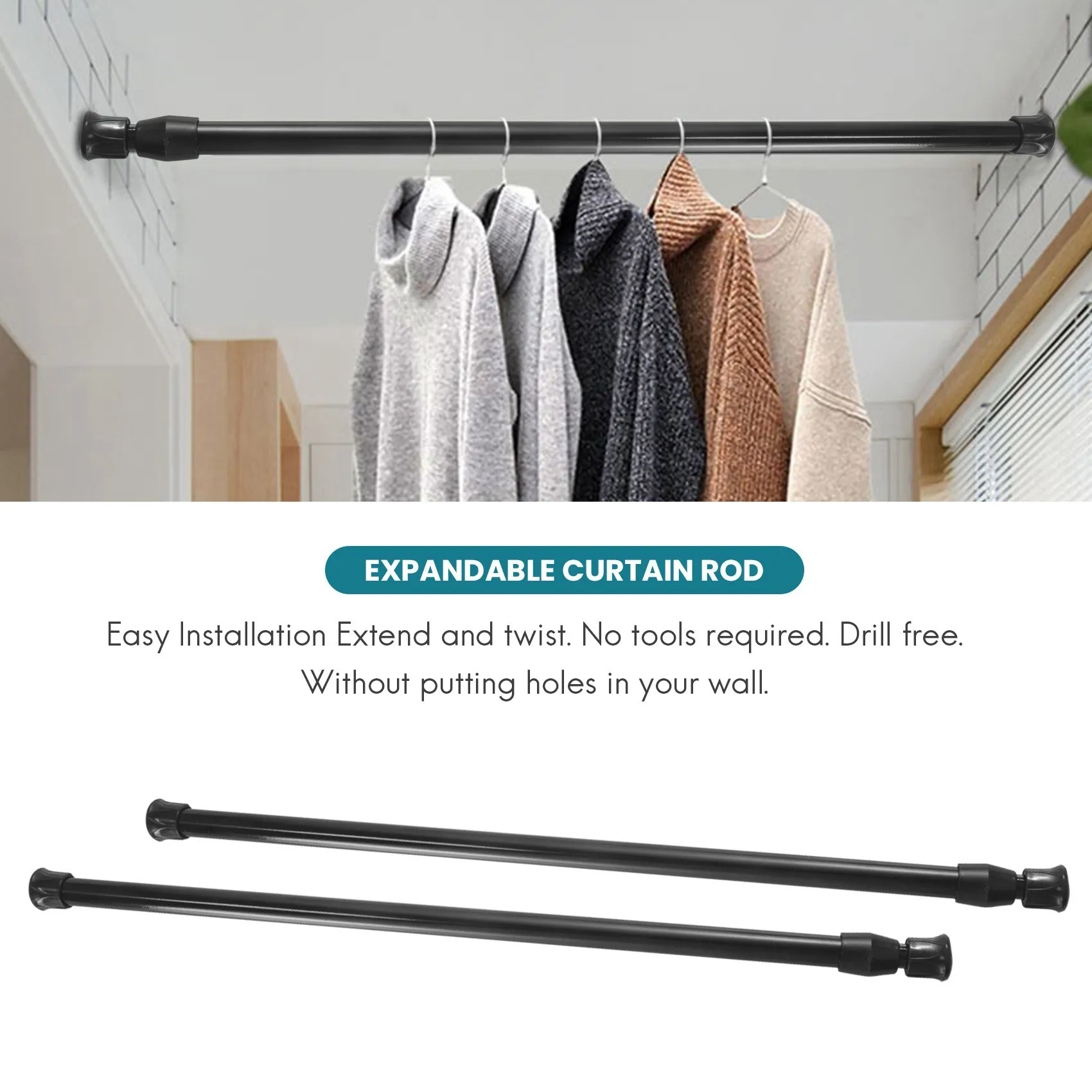 AB43-3PCS الربيع الستار قضبان 16 إلى 28 بوصة التوتر قضيب الربيع الستار قضيب قابل للتعديل قضيب الستارة توسيع قضيب الستارة