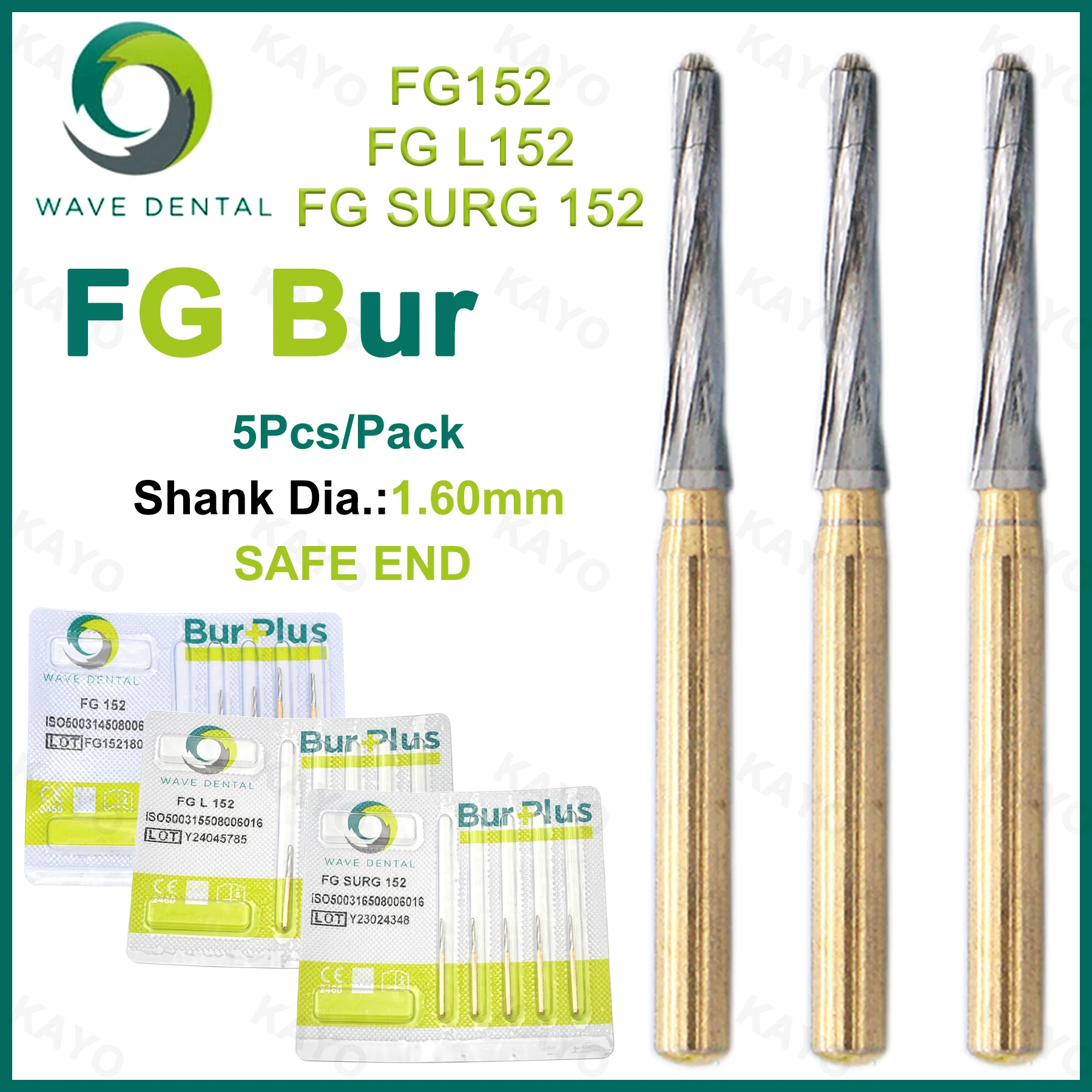 WAVE Dental Tungsten Burs Endo-Z Drill FG High Speed Burs FG152 5Pcs/Pack 1.6mm For High Speed Handpiece Dental Laboratory